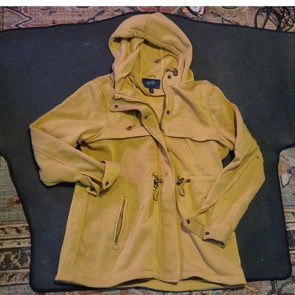 Daytrip Mustard Yellow Hooded Utility Jacket Anorak Drawstring Waist Womens M
